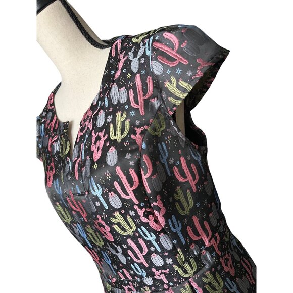 Modcloth Jacquard Cactus Print Fit & Flare Dress Black/Multi-Color Size 20 - Picture 3 of 7